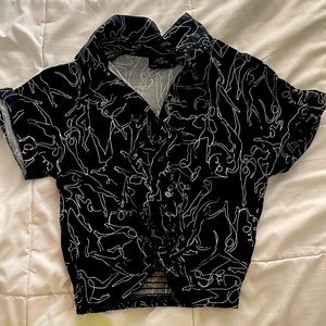Abstract Artistic Black Button-Up